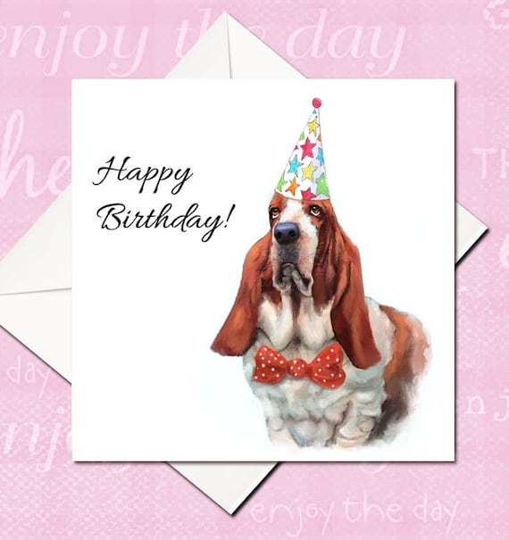 Basset Hound Birthday card Illustrated Birthday Card Basset | Etsy