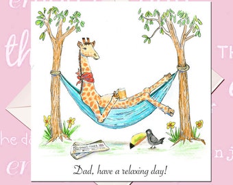 Dad Birthday, Dad Card, Giraffe Birthday Card, Dad Relaxing Day Card, Dad Chill Out Card