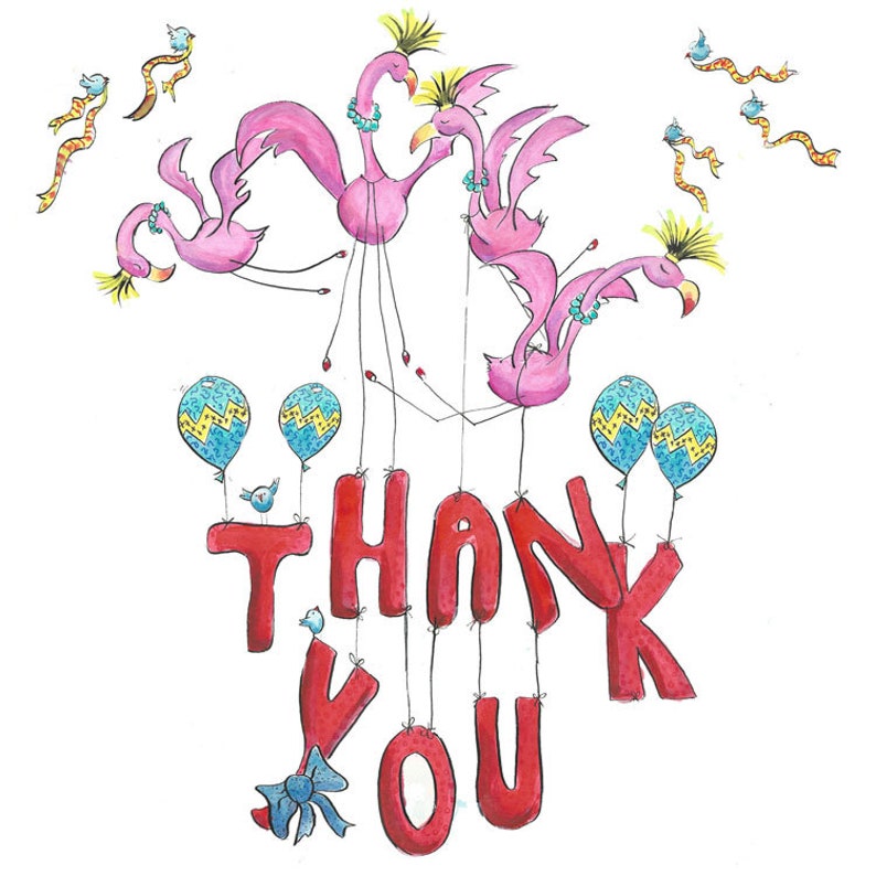 Thank You Cards Thank You Bird Card -Thank you note cards Flamingo Thank You Card single or 5 pack mini cards Thank you cards