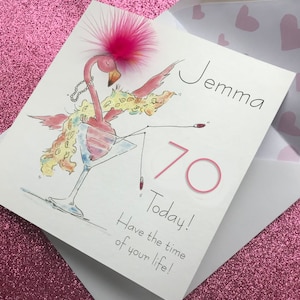 70th Birthday card - personalised 70th Birthday Card- 70th Flamingo Card - 70th Birthday card for women - Any Age - 70th Personalised card