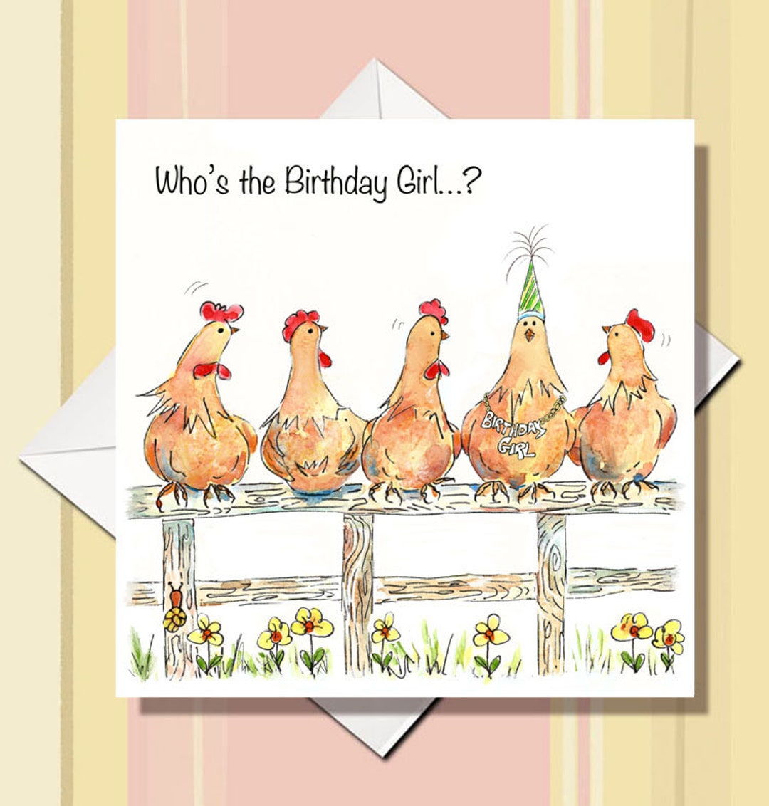 Chicken Birthday Card Girlie Birthday Card Chicken Card Birthday Girl