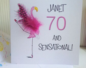 70th Card - 70th birthday card - 70th birthday card for women -70th Flamingo card - Birthday Card - Funny Birthday Card - Cute Birthday Card