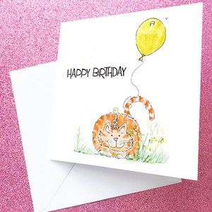 Cat Birthday Card, Cat card, Birthday card, Cute Tabby Card, Tabby Cat Birthday Card, Cartoon Ginger Tabby Cat card
