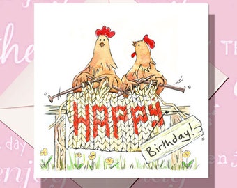 Funny Chicken Knitting Birthday Card