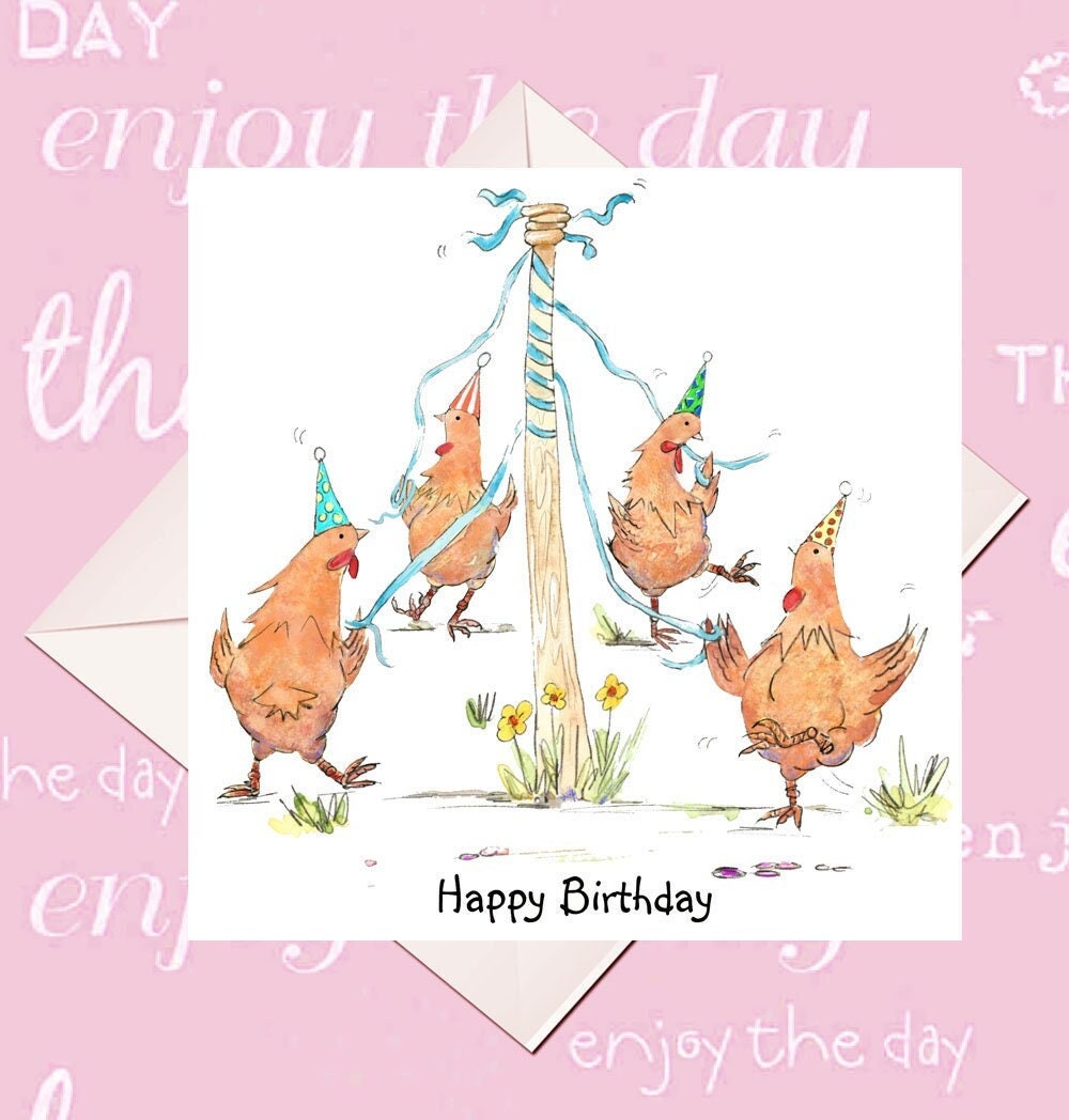 Funny Chicken Birthday Card, Maypole Dancing Chucks - Etsy