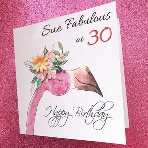 Carte 30e, 40e, 50e, 60e, 70e, 80e - 30e, 40e, 50e, 60e, 70e, 80e carte carte d'anniversaire, carte flamant rose personnalisée pour tous les âges