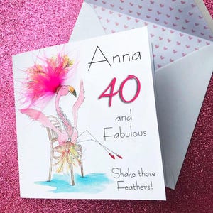 Carte d'anniversaire d'âge-30-40-50-60-70-80-90e, carte d'âge personnalisée, carte d'anniversaire flamant rose, secouez ces plumes