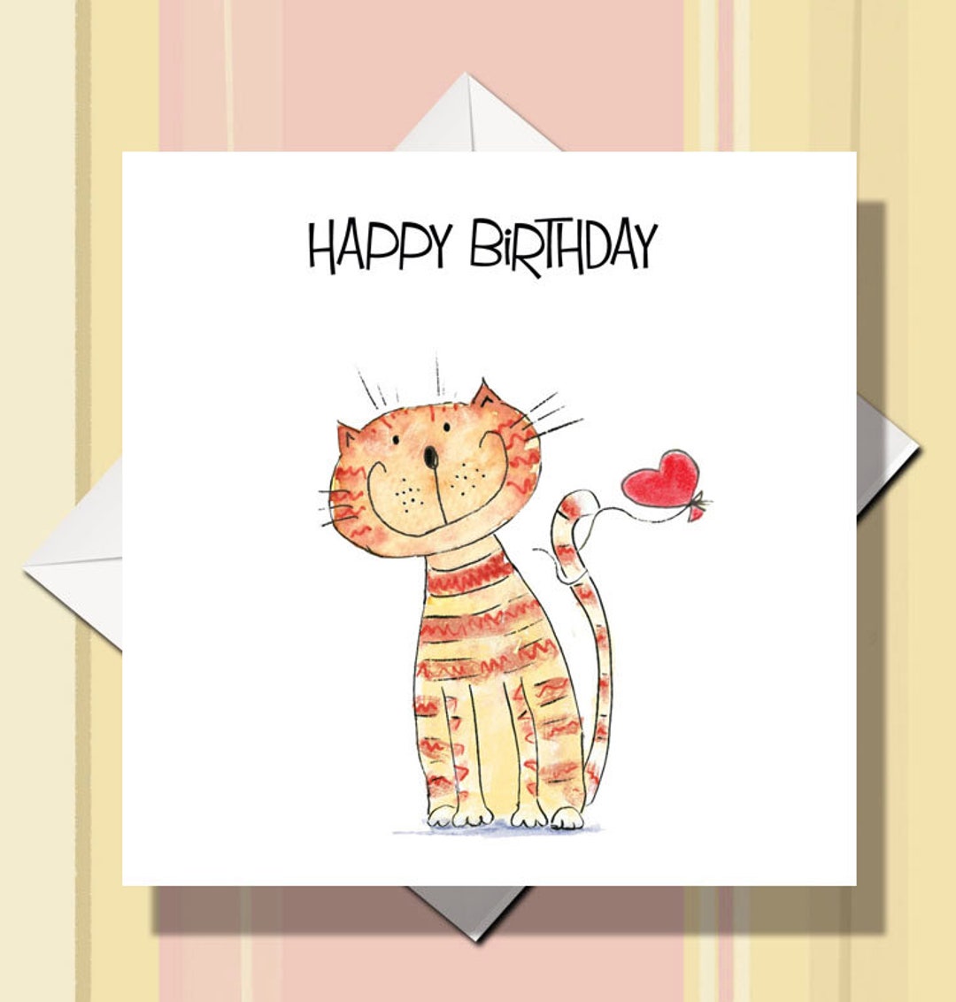 Ginger Tabby Cat Birthday Card, Watercolour Illustration - Etsy UK