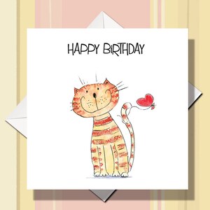 Carte d'anniversaire de chat, carte de chat, carte d'anniversaire, carte de chat tigré roux de dessin animé