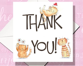 Thank you cards, single, 3 mixed pack or 5 mini cards, Thank you note cards, Cat Thank you cards
