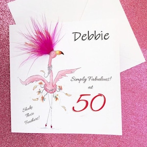Carte d'anniversaire flamant rose de tout âge - personnalisée - 30e-40e - 50e - 60e - 70e - 80e - 90e - carte de tout âge, carte flamant rose