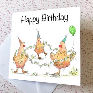 Carte poulet, carte d'anniversaire de poulet, carte de poulet drôle, carte de poulet dansant de marguerite