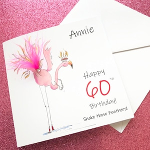 Carte 60e anniversaire - carte 60e anniversaire personnalisée - 60e carte flamant rose - carte 60e - carte tout âge - carte personnalisée 60e