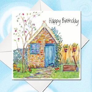 Carte d'anniversaire de jardinage, carte de jardinage, carte d'anniversaire de jardinier, carte d'abri de jardin