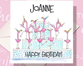 Personalised Card, Flamingo card, Flamingo Birthday Card, Greeting Card, Birthday Card
