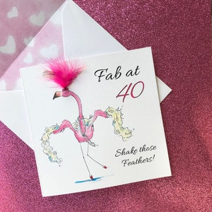 40th card - 40th Birthday Card - 40th Flamingo Card - 40th Birthday card for women - 40th Birthday - 40th Birthday Card - Personalised Card