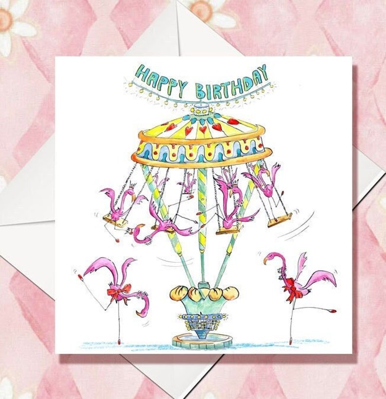Flamingo Card, Flamingo Birthday Card, Flamingo Greeting Card, Fun Flamingo Card, Fun Card, image 1