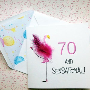 Carte des 70 ans - Carte des 70 ans - Carte des 70 ans pour les femmes - Carte des flamants roses des 70 ans - Carte d'anniversaire - Carte d'anniversaire drôle - Carte d'anniversaire mignonne