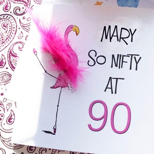 90e carte - 90e carte d'anniversaire - 90e carte flamant rose - 90e carte d'anniversaire pour femme - tout âge - 90e carte d'anniversaire - 90e carte personnalisée