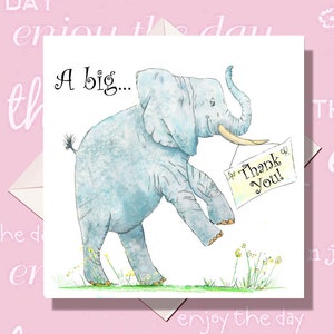 Carte de remerciement, Carte de remerciement éléphant, Une carte ou paquet de 3, Carte de remerciement éléphant super mignonne, Mixte