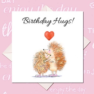 Carte d'anniversaire hérisson, mari, femme, petite amie, petit ami, câlins d'anniversaire, carte d'anniversaire