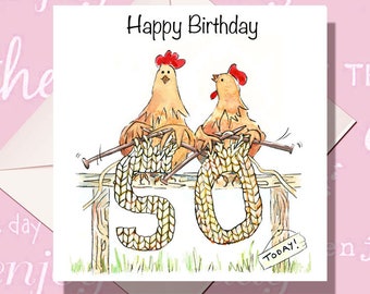 Age Birthday card, Knitting card, 50, 60, 70, 80, 90th card, Age card, Knitting card, Chicken Card, Personalised Card