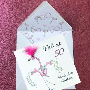 50th Birthday Flamingo Card: Feathered Ballerina, Personalised , milestone birthday, unique and individually made & Lined 50&Cocktails