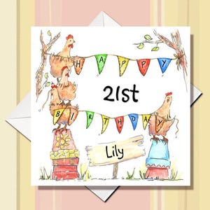 Carte d'anniversaire de tout âge, carte de 16, 21, 30, 40, 50, 60, 70, 80, 90e carte, carte de poulet, carte personnalisée