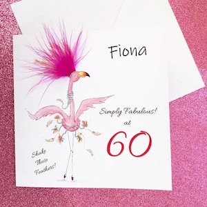 Carte 60e anniversaire - carte 60e anniversaire personnalisée - 60e carte flamant rose - carte 60e - carte tout âge - carte personnalisée 60e