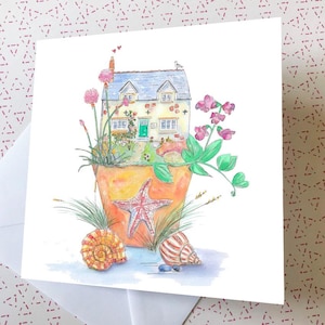 Nouvelle maison, carte Bord de mer, nouvelle carte, bloc-notes, carte de pendaison de crémaillère, La maison est là où le coeur est au bord de la mer