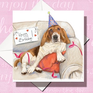 Carte de basset hound, carte de voeux de basset hound, carte d'anniversaire de chien, carte de basset hound