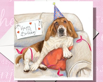 Basset Hound Card, Basset Hound Greeting Card, Dog Birthday Card