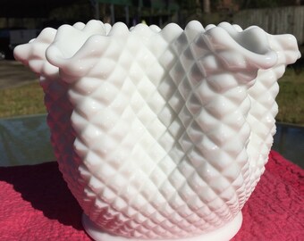 Westmoreland FlutedCrimped Hobnail Milk Glass-6 Fluted Rose Bowl Free shipping!!!!