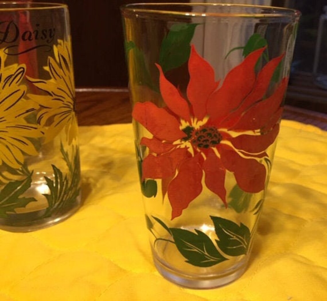 Vintage Five Boscul Peanut Butter Flowered Drink Glasses with Etsy