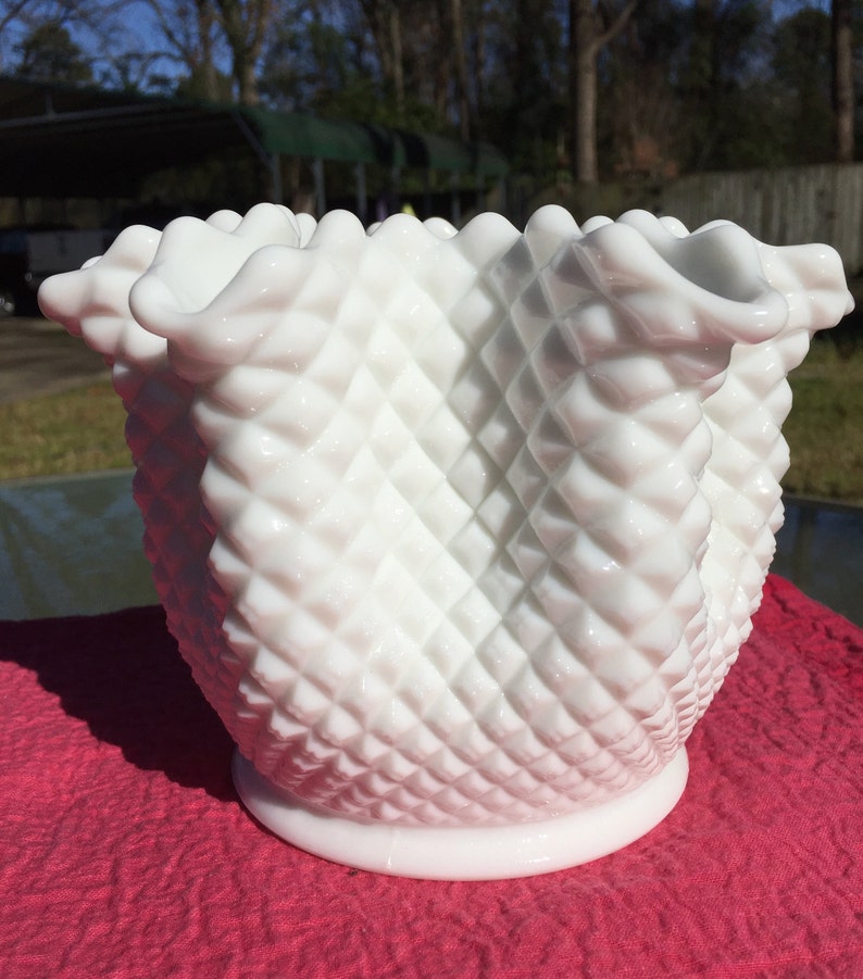 Westmoreland FlutedCrimped Hobnail Milk Glass-6 Fluted Rose Bowl Free shipping!!!!