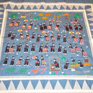 Large 34x34 Embroidered Hmong Story Cloth Panel