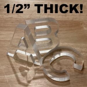 ¡1/2” de grosor! Letras y números acrílicos transparentes o blancos: fuente Arial negra, letreros para decoración del hogar