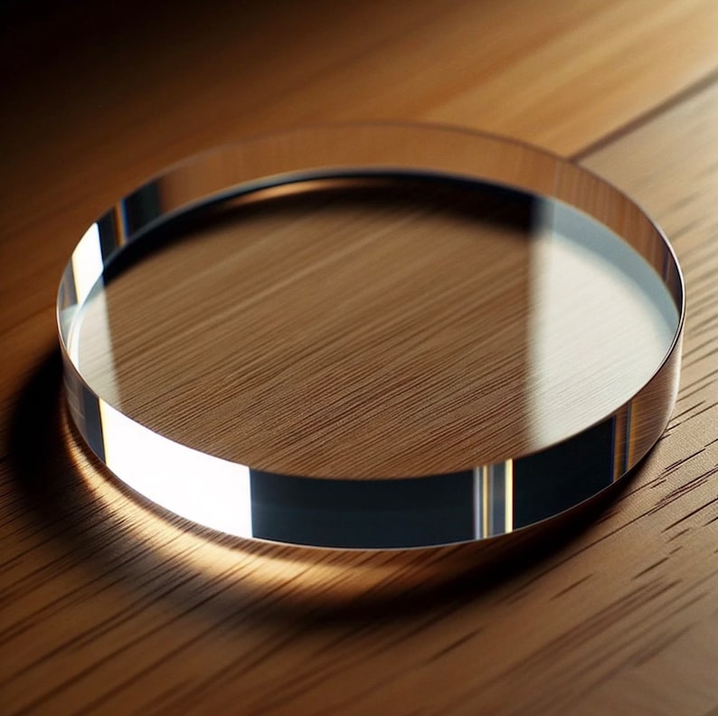 clear acrylic disc with polished edges.
