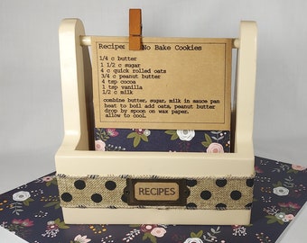Caja de recetas estilo vintage: madera color crema, 6 separadores y tarjetas