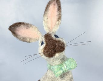 Needle-felted Rabbit w/ bow tie, wool bunny