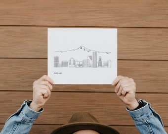 Portland Minimalist Skyline Art Print WITH MT. HOOD