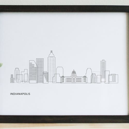 Indianapolis Skyline Printable Indianapolis Indiana Black White Wall Art Digital Print Vector Illustration PNG JPG EPS