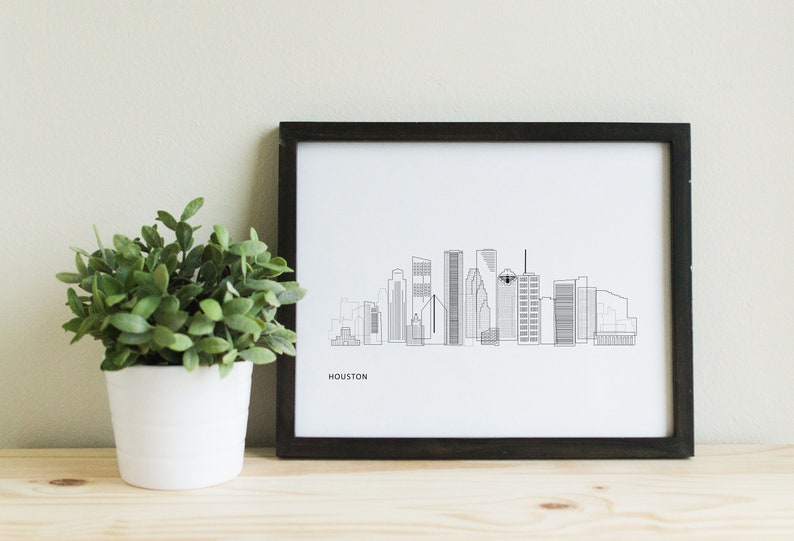 City of houston tx map print downtown houston skyline art Etsy