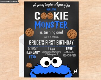 Cookie Monster Birthday Invite, Cookie Monster Invitation, Cookie Monster First Birthday Invitation, Cookie Monster Party