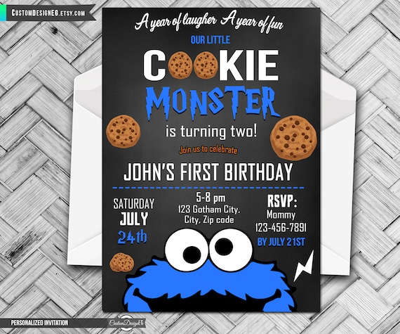 Cookie Monster Urodziny Zaproszenie Cookie Monster Party Etsy