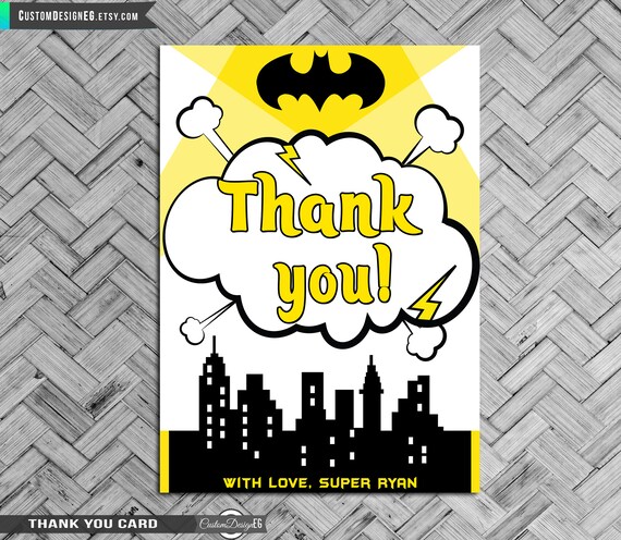 Batman Thank You Card Batman Invitations BatmanThank You | Etsy