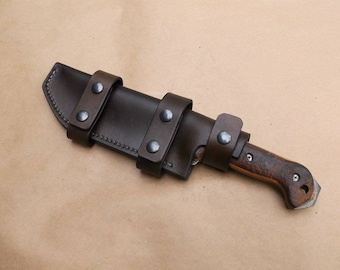 K-Bar Becker BK-7 5 Snaps Scout Carry Custom Leather Sheath (Sheath Only) Handmade 4 Week Wait Camping Knife Bushcraft