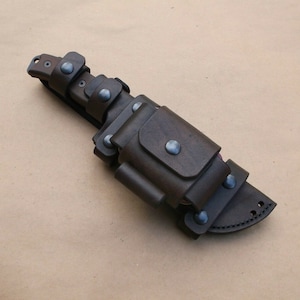 Esee 6 Handmade Dual Carry Leather Sheath- Altoids Tin Pouch and Firesteel Loop (Sheath Only) 4 Week Wait, Prepper Kit