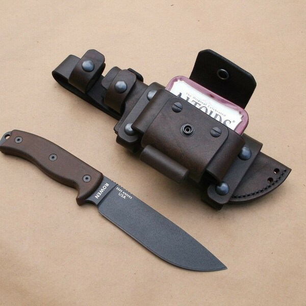 Funda de cuero hecha a mano Esee 6, doble portacargador con bolsa, presilla para pedernal, kit de preparación
