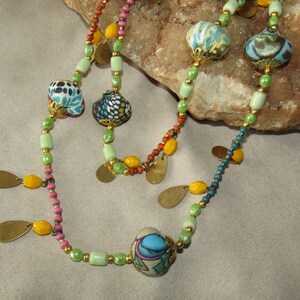 Vtg fabric and faux glass bead layered necklace